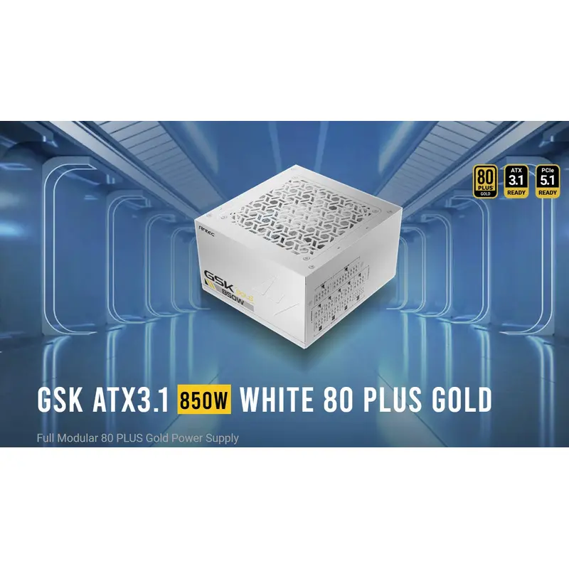 Antec GSK850 80  Gold White Fully Modular ATX 3.1, PCI-E 5.1 latest High Quality Japanese Capacitors, Ultimate performance and reliability, PSU