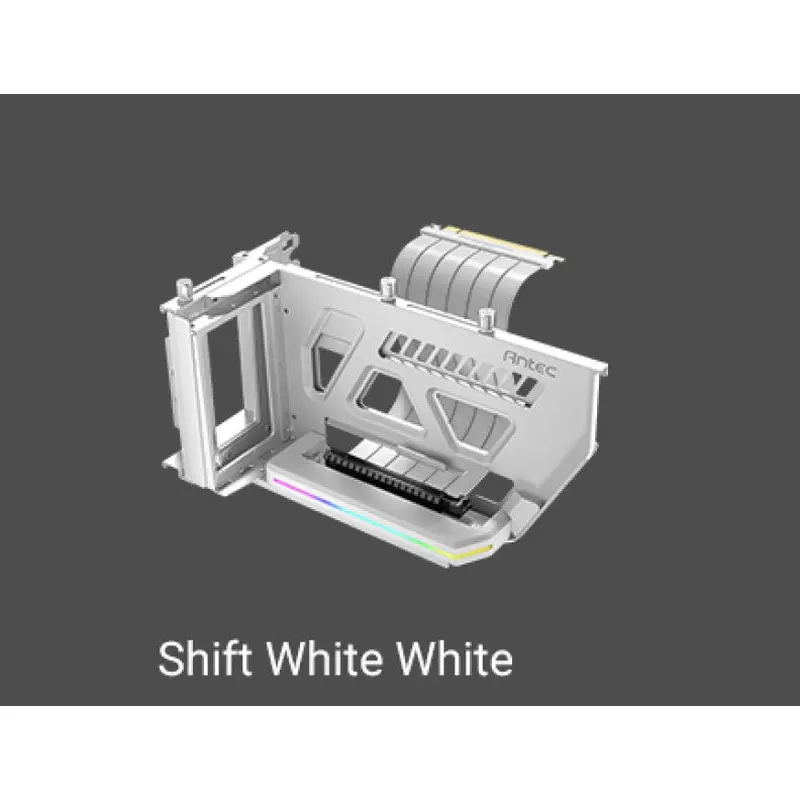 Antec RGB Adjustable Shift PCI Vertical GPU Bracket PCI-E 4.0 Riser Cable white (190mm) for 4090 & 7900 XTX Cards. E-ATX, ATX, Case. 4 PCI required