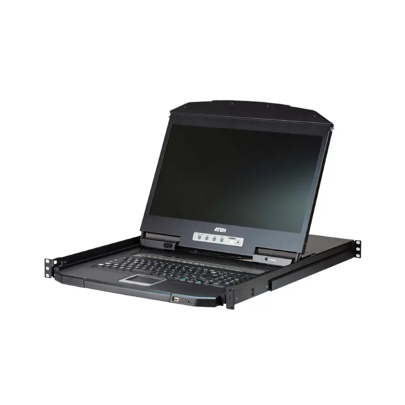 Aten Rackmount KVM Switch 16 Port VGA w/ 18.5' LCD Display, 2x Custom KVM Cables Included, 1366x768@60hz Display, Short Depth Design