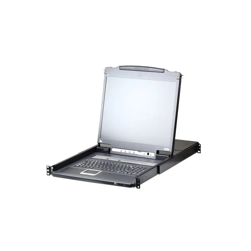 Aten Rackmount KVM Switch Over IP Single Rail 16 Port VGA PS/2-USB w/ 19' LCD Display, 2x Custom KVM Cables, 1280x1024@75hz Display, LED Illumination