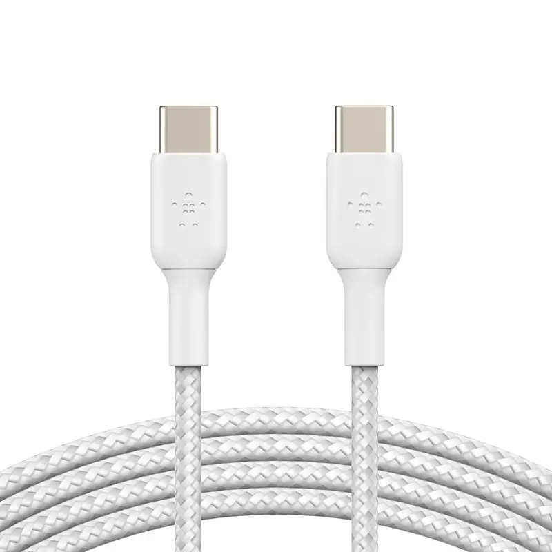 Belkin BoostCharge Braided USB-C to USB-C Cable (1m/3.3ft) -White (CAB004bt1MWH), 480Mbps,10K  bend,Samsung Galaxy,iPad,MacBook,Google,OPPO,Nokia,2YR