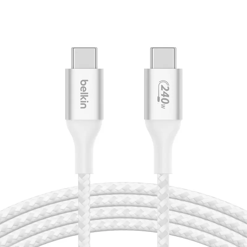 Belkin BoostCharge USB-C to USB-C Cable 2M - White (CAB015bt2MWH), 240W, 480Mbps, 30K bend, Samsung Galaxy,iPad,MacBook,Google, OPPO, 2 Years Warranty