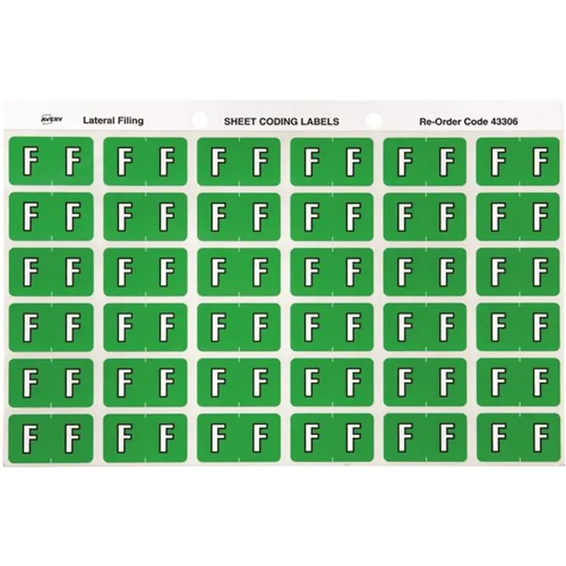 Avery Alphabet Coding Label F Side Tab 25x38mm Light Green Pack Of 180