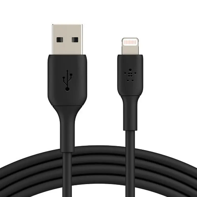 Belkin BoostCharge Braided Lightning to USB-A Cable (2m/6.6ft) - Black (CAA002bt2MBK), 480Mbps, 10K  bend, Apple iPhone / iPad / Macbook, 2YR