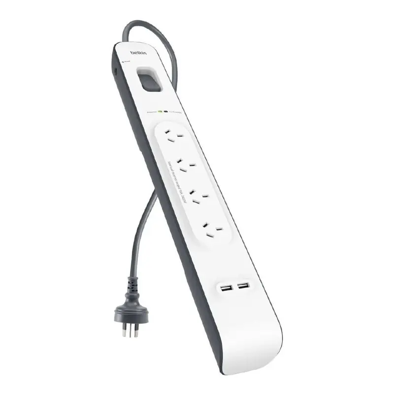 Belkin SurgePlus BSV401 4-Outlet 2-Meter Surge Protection With Two 2.4 amp USB Charging Ports, Complete Three-line AC protection, 2 Years Warranty