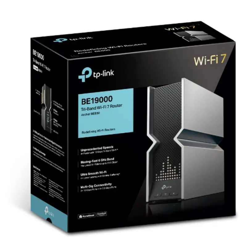 TP-Link Archer BE800 BE19000 Tri-Band Wi-Fi 7 Router (WIFI7) 1376 Mbps at 2.4 GHz   5760 Mbps at 5 GHz   11520 Mbps at 6 GHz, 8 Internal Antennas, Qu