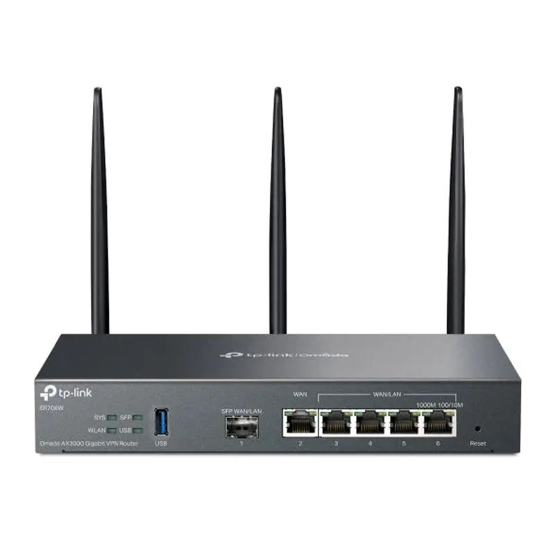 TP-Link ER706W Omada AX3000 Gigabit VPN Router, 6 Gigabit Ports (5 RJ45 1 SFP), Omada Mesh, IPSec, SSL, Wireguard, PPTP, L2TP VPN
