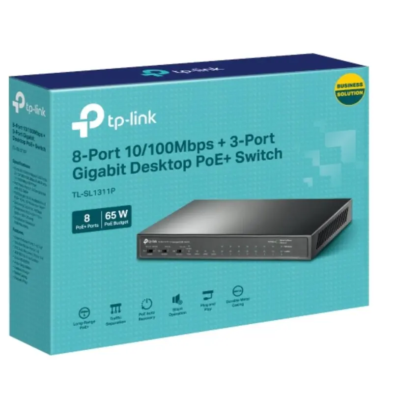 TP-Link TL-SL1311P 8-Port 10/100Mbps   3-Port Gigabit Desktop Switch with 8-Port PoE 