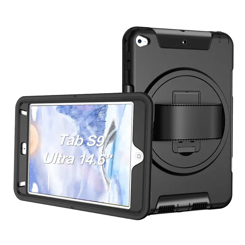 USP Rugged Samsung Galaxy Tab S10 Ultra / Tab S9 Ultra / Tab S8 Ultra (14.6') Case Black - Built-in-Kickstand,Adjustable Hand Strap, Pen Holder