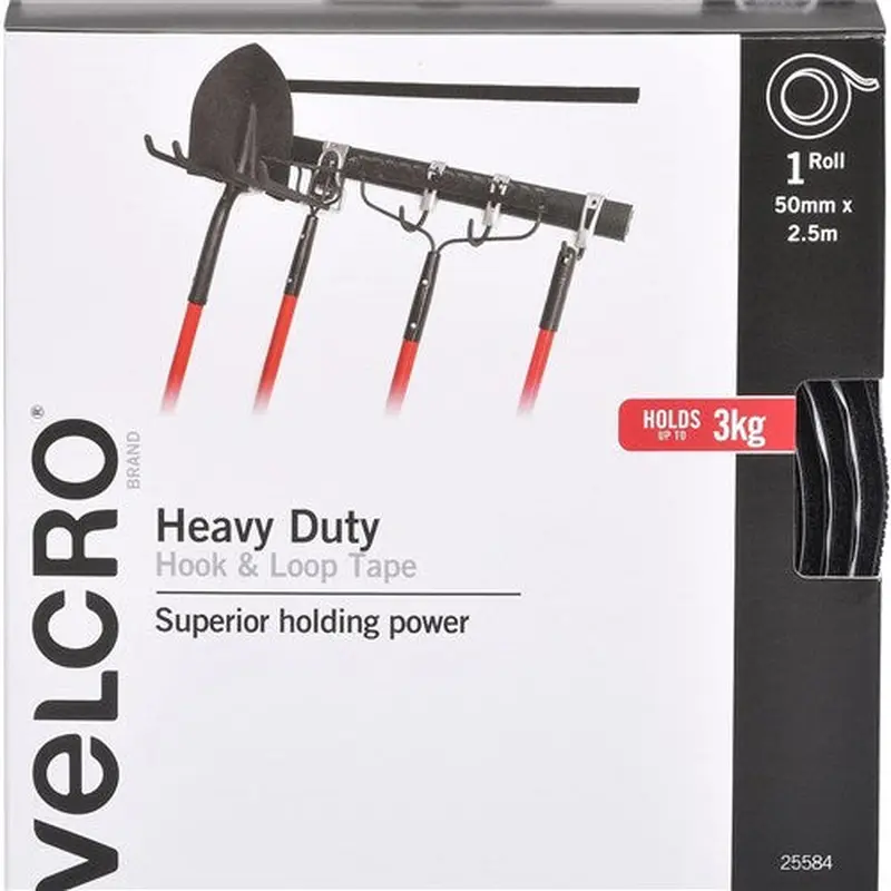 Velcro Brand Heavy Duty Hook & Loop 50mm x 2.5m Tape Black