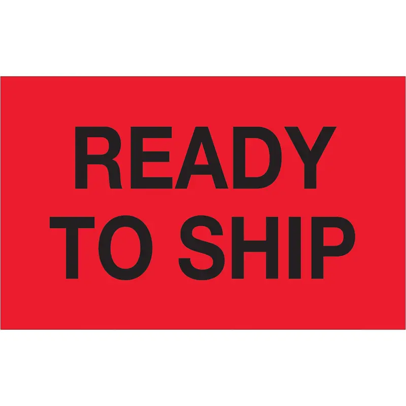 1 1/4 x 2" - "Ready To Ship" (Fluorescent Red) Labels (DL1171) Roll Of 500