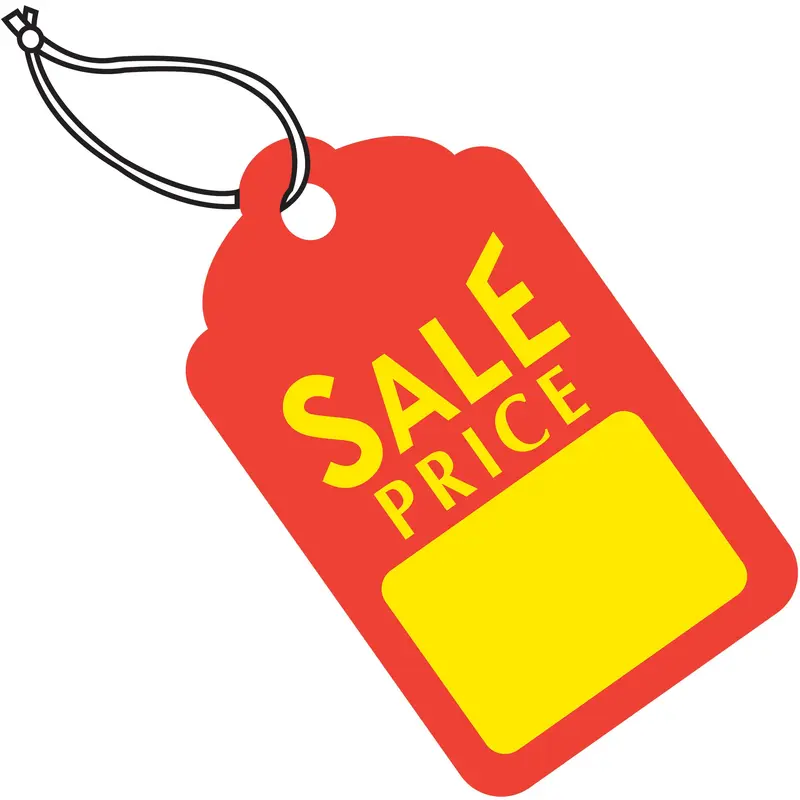 1 3/4 x 2 7/8"  Red with Yellow Block "Sale Price" Tags - Pre-Strung (G26006) Case Of 1000