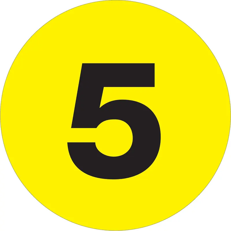 1" Circle - "5" (Fluorescent Yellow) Number Labels (DL6755) Roll Of 500