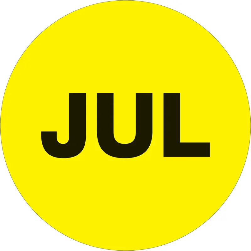1" Circle - "JUL" (Fluorescent Yellow) Months of the Year Labels (DL6729) Roll Of 500