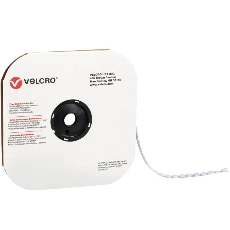 1/2" - Hook - White VELCRO Brand Tape - Individual Dots (VEL123) Case Of 1440