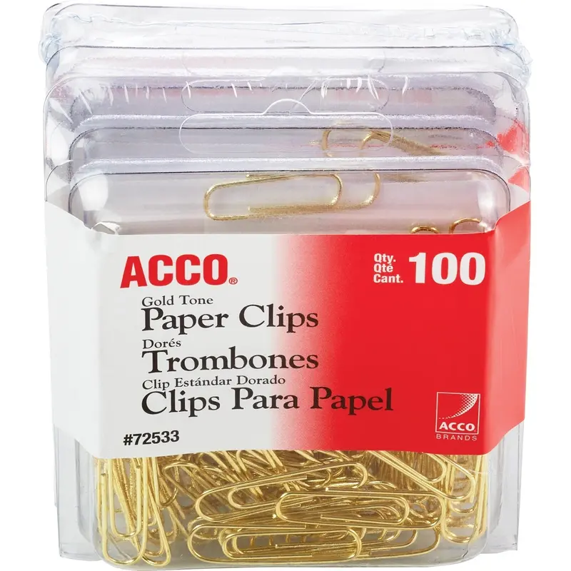 ACCO Regular Paper Clips, No. 2, 100 Clips, 4BX/PK, Gold (ACC72554) Pack of 400