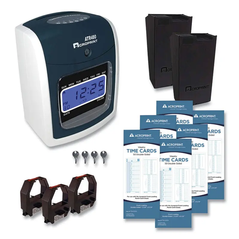 Acroprint ATR480 Time Clock and Accessories Bundle, Digital Display, White/Charcoal (ACPTTB500) Each