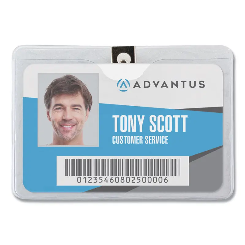 Advantus ID Badge Holders with Clip, Horizontal, Clear 4.13" x 3.38" Holder, 3.88" x 3" Insert, 50/Pack (AVT75456) Box of 50