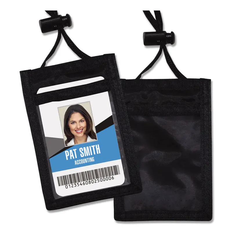 Advantus ID Badge Holders with Convention Neck Pouch, Vertical, Black/Clear 3.25" x 5" Holder, 2.38" x 3.5" Insert, 48" Cord, 12/Pack (AVT75453) Pack of 12
