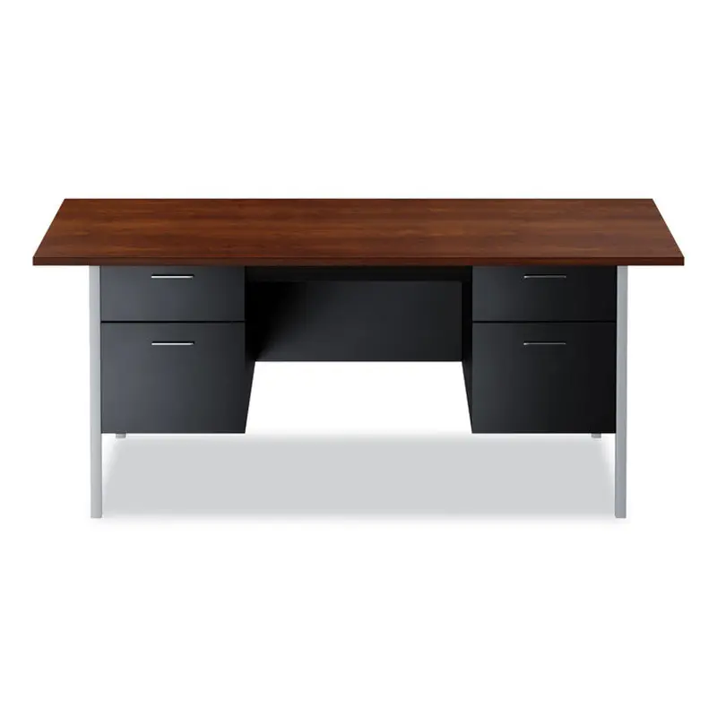 Alera Double Pedestal Steel Desk, 72" x 36" x 29.5", Mocha/Black (ALESD7236BM) Each