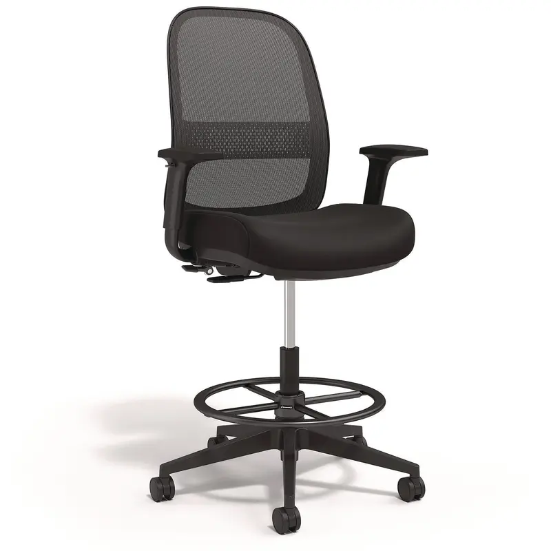Alera Kempton Fabric Mesh Task Stool, Supports Up to 275 lb, 26.57 to 33.62 Seat Height, Black Seat, Black Back, Black Base (ALEKP46BME17) Each