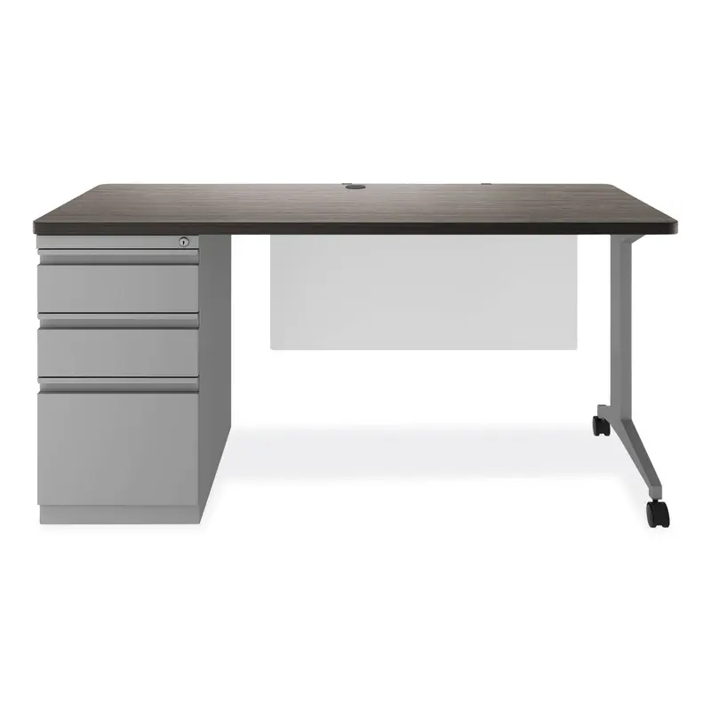 Alera Modern Teacher Series Pedestal Desk, Left-Side Pedestal: Box/Box/File, 60" x 24" x 28.75", Charcoal Woodgrain/Gray (ALEMSD6024CH) Each