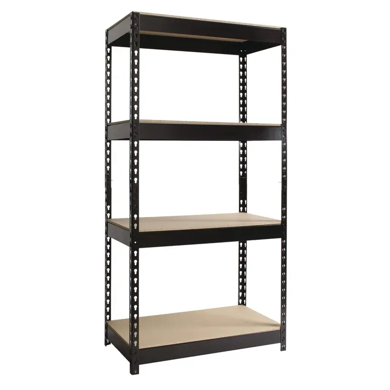 Alera Steel Shelving with Particleboard Shelves, Four-Shelf, 30w x 16d x 60h, Steel, Black (ALESU601630P) Each