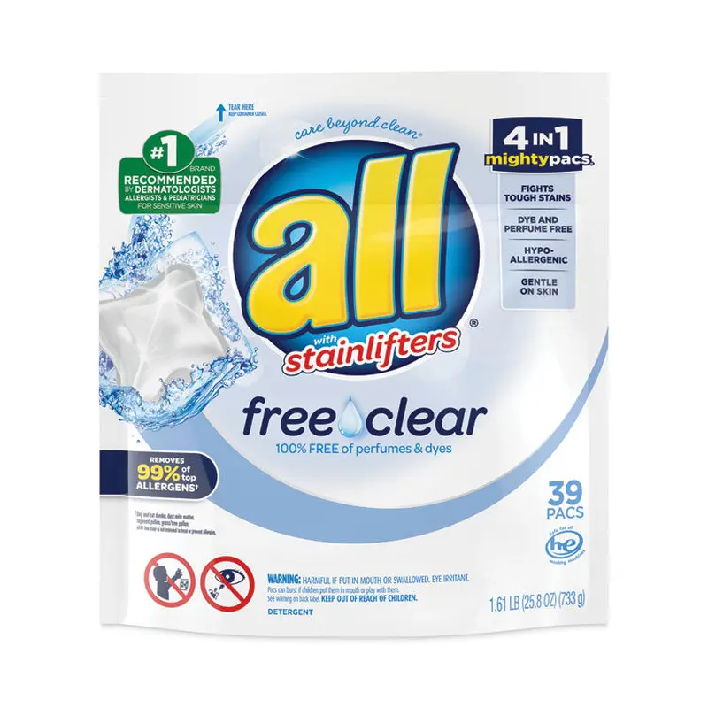 All Mighty Pacs Free and Clear Super Concentrated Laundry Detergent, 39/Pack, 6 Packs/Carton (DIA73978) Case of 6