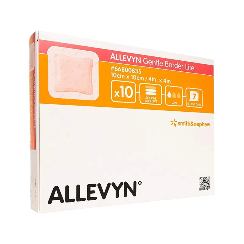 Allevyn Gentle Border Lite Thin Foam Dressing 4 X 4 Inch With Border Film Backing Silicone Gel Adhesive Square Sterile (767992_BX) 10/BX
