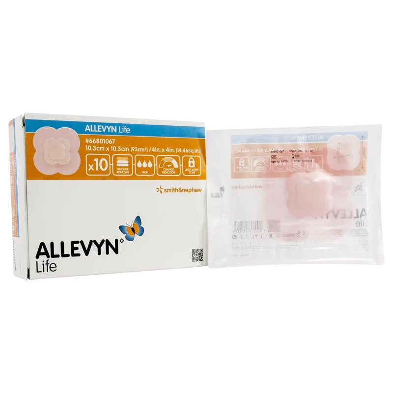 Allevyn Life Foam Dressing 4 X 4 Inch With Border Film Backing Silicone Gel Adhesive Quadrilobe Sterile (834478_BX) 10/BX