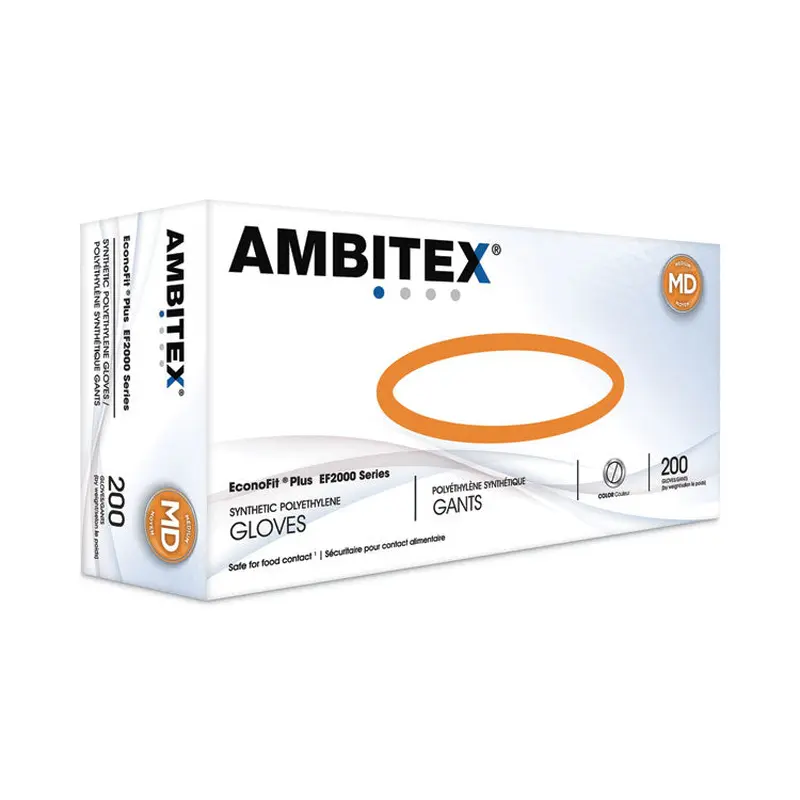 AMBITEX EconoFit Plus Powder-Free Polyethylene Gloves, Medium, Clear, 200/Pack, 10 Packs/Carton (TXIEFMD2000) Case of 2000