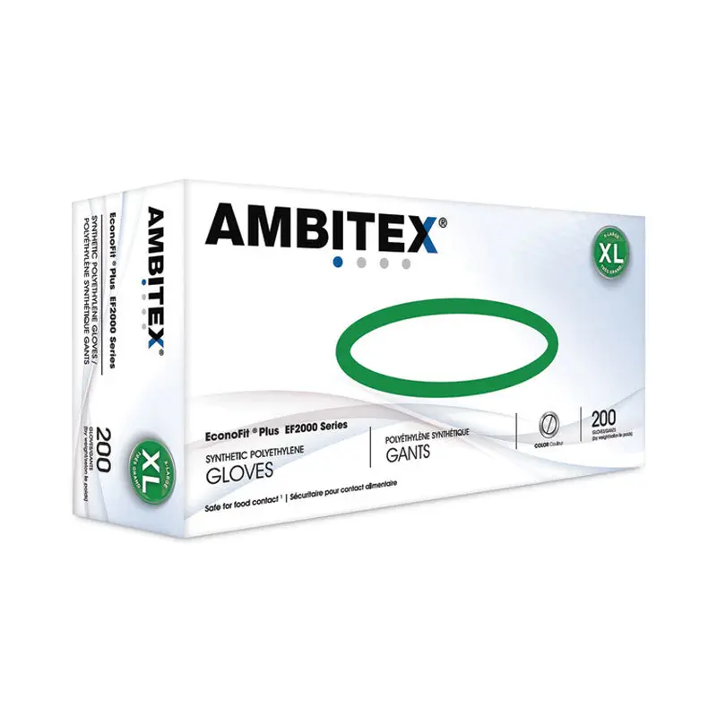 AMBITEX EconoFit Plus Powder-Free Polyethylene Gloves, X-Large, Clear, 200/Pack, 10 Packs/Carton (TXIEFXL2000) Case of 2000