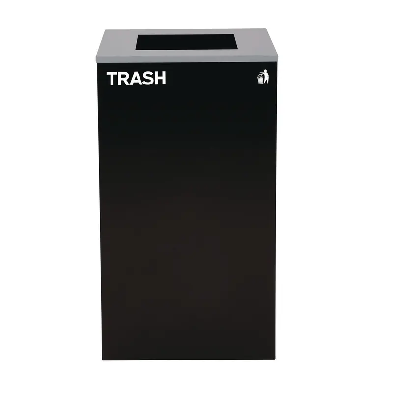 Alpine Industries 29 Gallon Trash/Recycling Cans, Steel, Black Trash Can with Square Lid (ALH4450KITBLKST) Each