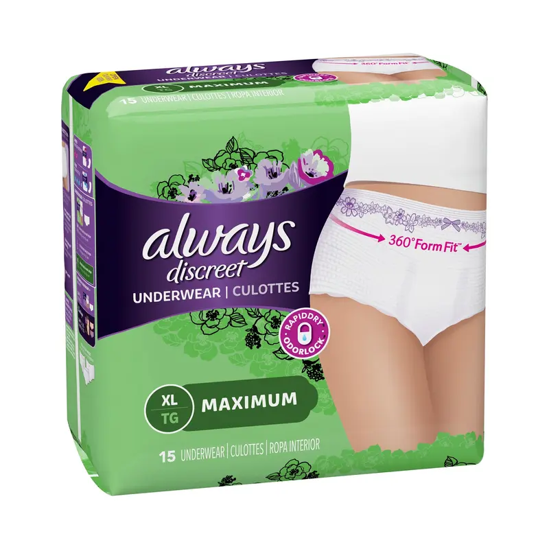 Always Discreet Female Adult Absorbent Underwear Pull On with Tear Away Seams X-Large Disposable Heavy Absorbency (928384_PK) 15/PK