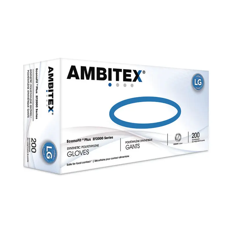 AMBITEX EconoFit Plus Powder-Free Polyethylene Gloves, Large, Clear, 200/Pack, 10 Packs/Carton (TXIEFLG2000)