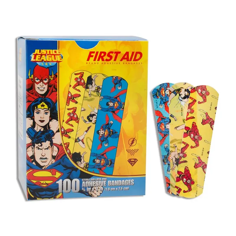 American White Cross Stat Strip Adhesive Strip 3/4 X 3 Inch Plastic Rectangle Kid Design (Superman / Wonder Woman / Flash) Sterile (928131_BX) 1/BX