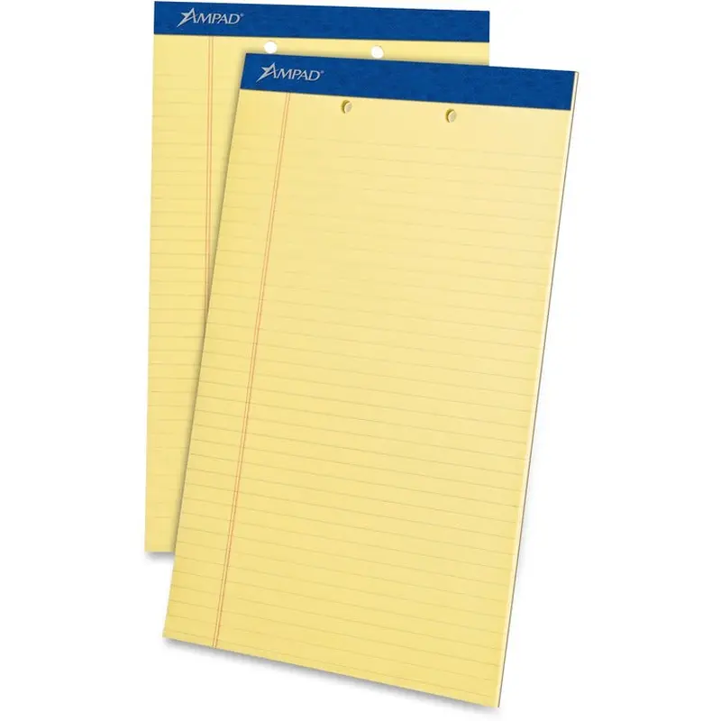 Ampad Perforated Writing Pads, Wide/Legal Rule, 50 Canary-Yellow 8.5 x 14 Sheets, Dozen (TOP20233) Case of 12
