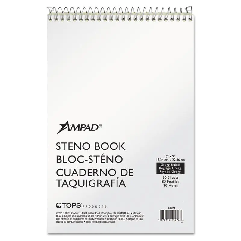 Ampad Steno Pads, Gregg Rule, Tan Cover, 80 Green-Tint 6 x 9 Sheets (TOP25274) Each
