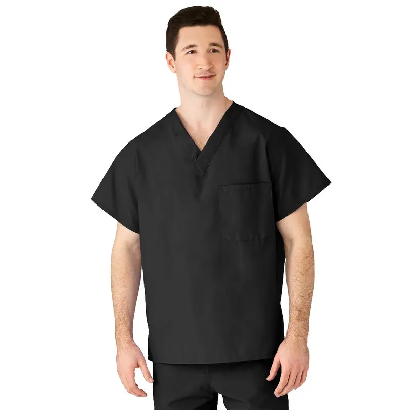 AngelStat Unisex Reversible V-Neck Scrub Top with 2 Pockets, Black, Size 4XL, Color Code, 1 EA (610BLK4XL-CM) Each