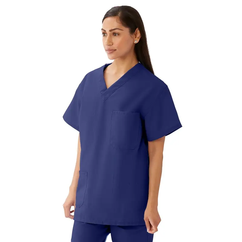 AngelStat Unisex Reversible V-Neck Scrub Top with 4 Pockets, Navy, Size S, Angelica Color Code, 1 EA (M630NNTS-CA) Each