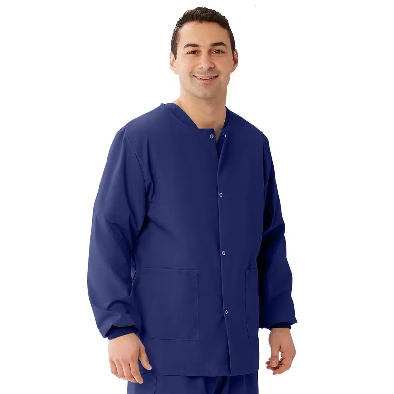 AngelStat Unisex Snap-Front Warm-Up Scrub Jacket, Navy, Size L, 1 EA (849NNTL) Each