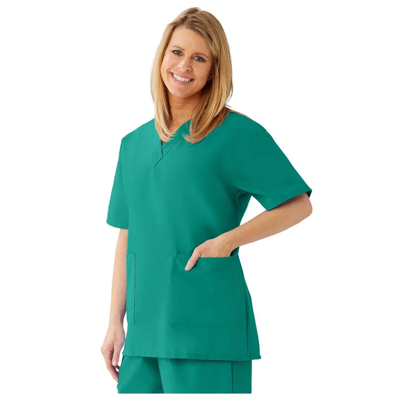 AngelStat Women's V-Neck Tunic Scrub Tops with 2 Pockets, Emerald, Size S, 1 EA (893NJTS) Each