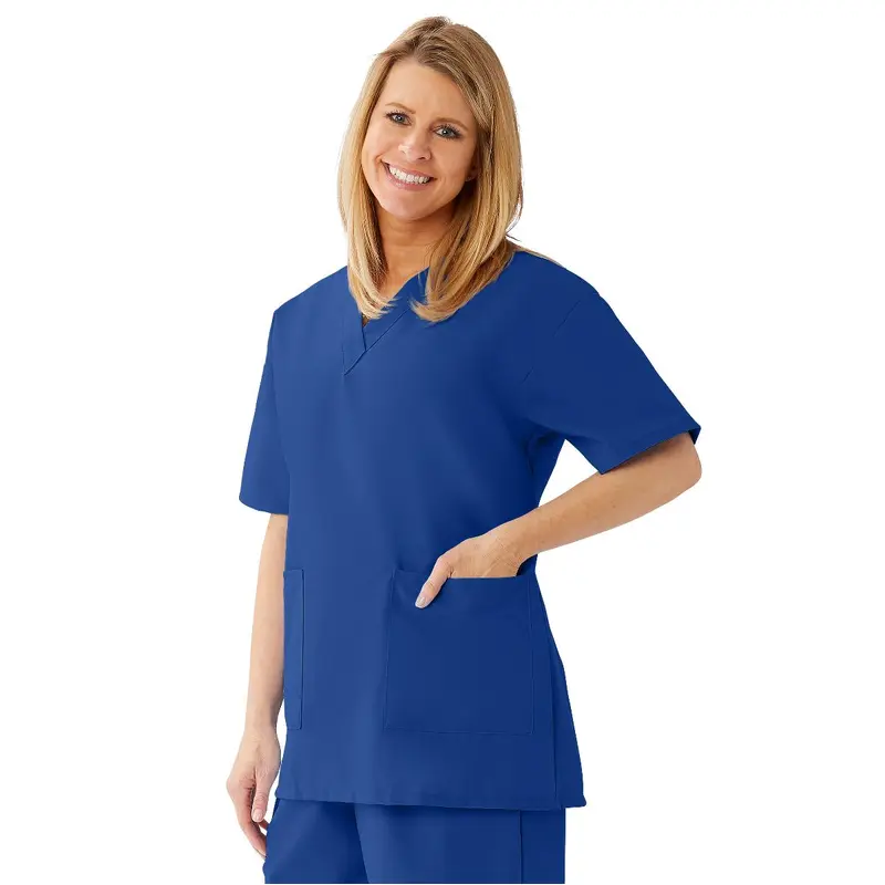 AngelStat Women's V-Neck Tunic Scrub Tops with 2 Pockets, Sapphire, Size XS, 1 EA (893NHTXS) Each
