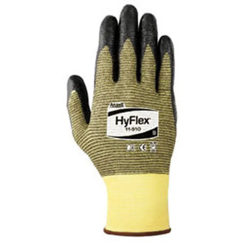 Ansell HyFlex 11-510 Nitrile Palm Coated Gloves, Size 9, Yellow/Black (012-11-510-9) 12 Pairs