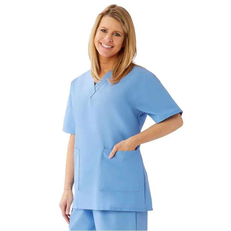 AngelStat Women's V-Neck Tunic Scrub Tops with 2 Pockets, Ceil Blue, Size L, 1 EA (893NTHL) Each