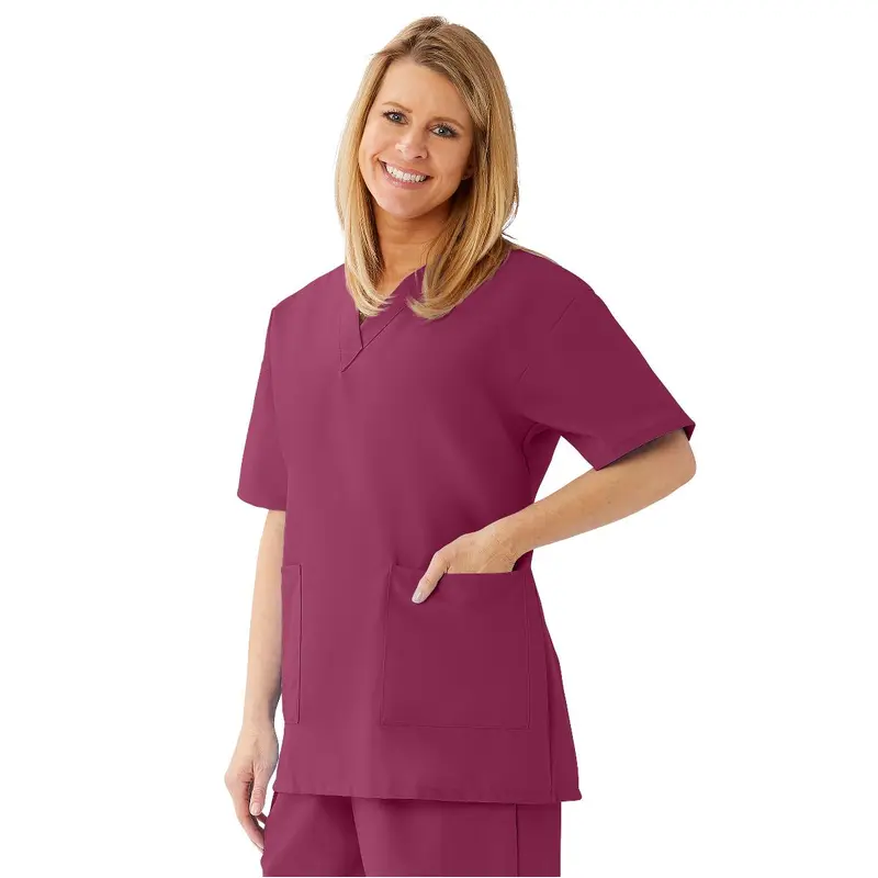 AngelStat Women's V-Neck Tunic Scrub Tops with 2 Pockets, Raspberry, Size XS, 1 EA (893NTRXS) Each