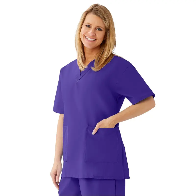 AngelStat Women's V-Neck Tunic Scrub Tops with 2 Pockets, Regal Purple, Size 3XL, 1 EA (893NRPXXXL) Each