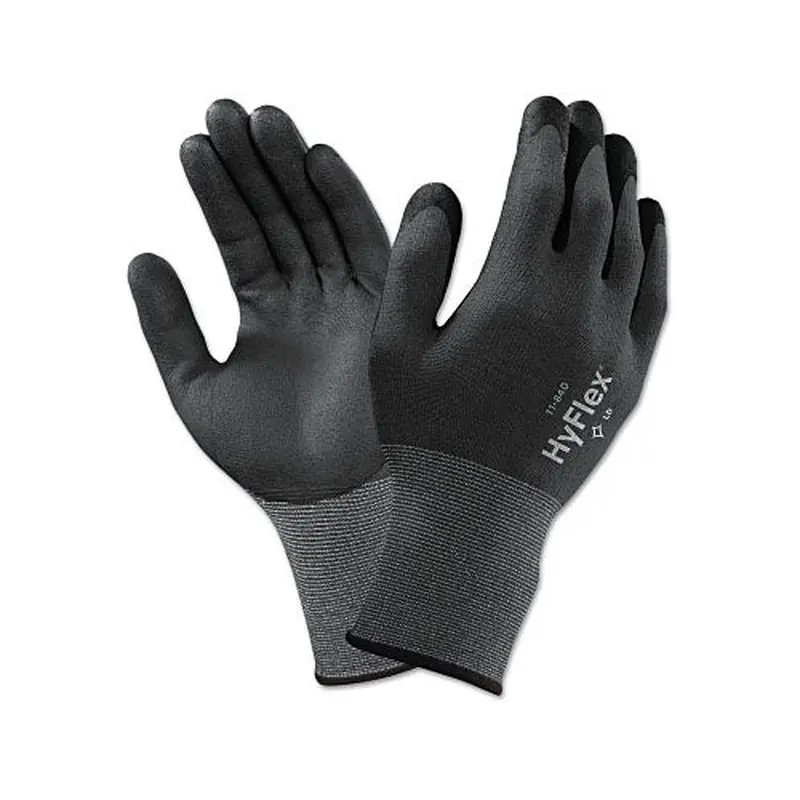 Ansell HyFlex 11-844 Nitrile Foam Palm Coated Gloves, Size 8, Black/Black and Gray (012-11-840-8) 1 Dozen