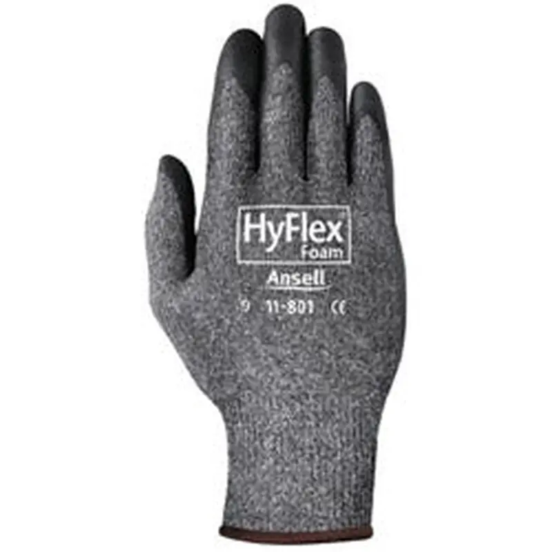 Ansell HyFlex Foam Gray Gloves, 10, Black/Gray, Nitrile Foam Palm Coated (012-11-801-10) 12 Pairs