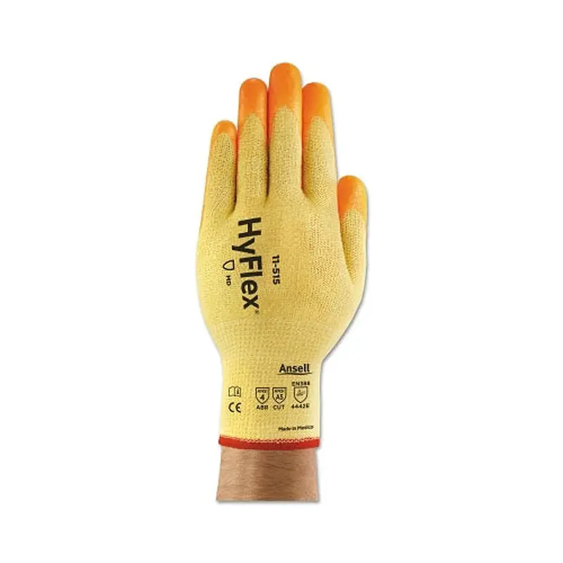 Ansell Hyflex Gloves, Nitrile Coated, Size 10, Orange (012-11-515-10) 1 Dozen